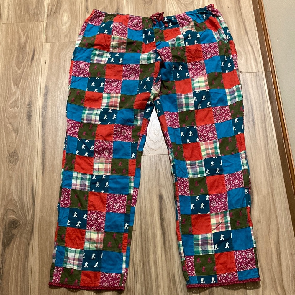 Vintage Disney Multicolor Patchwork Boho Drawstring Wide Leg Lounge Pants XL